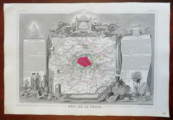 Seine Department France Paris Versailles Palace 1856 Levasseur decorative map