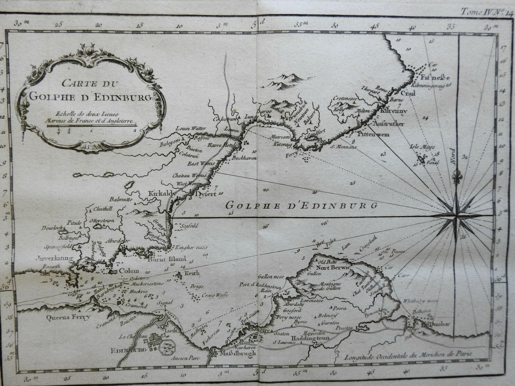 Gulf of Edinburgh Scotland United Kingdom Dunbar Burnt Island 1760 Bellin map