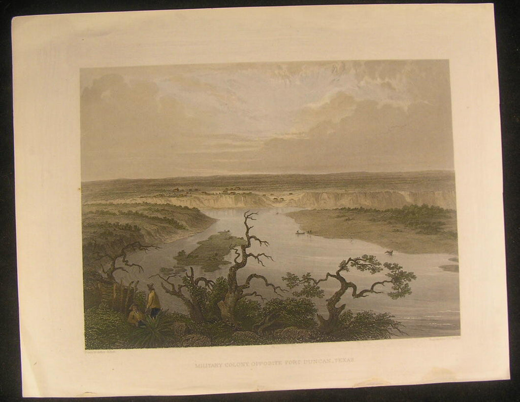 Military Colony near Fort Duncan Texas c.1850 antique engraved hand color print