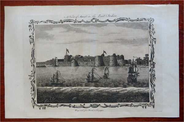 Surat India Gujarat Fortified City Harbor View Sailing Ships 1768 Record print.