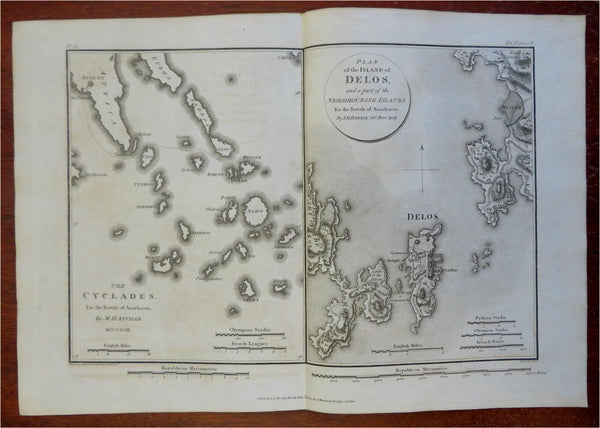 Delos Naxos Paros Delos Melos Euboea Ancient Greek Islands 1805 engraved map