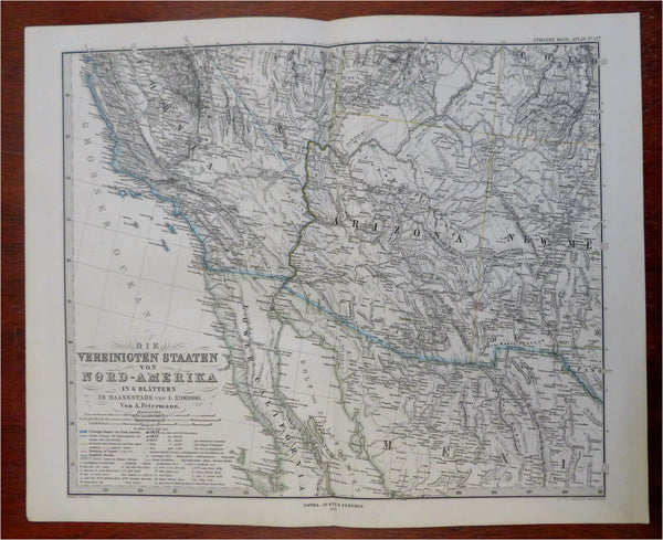 Southwestern U.S. California Arizona Baja Peninsula 1875 Petermann detailed map