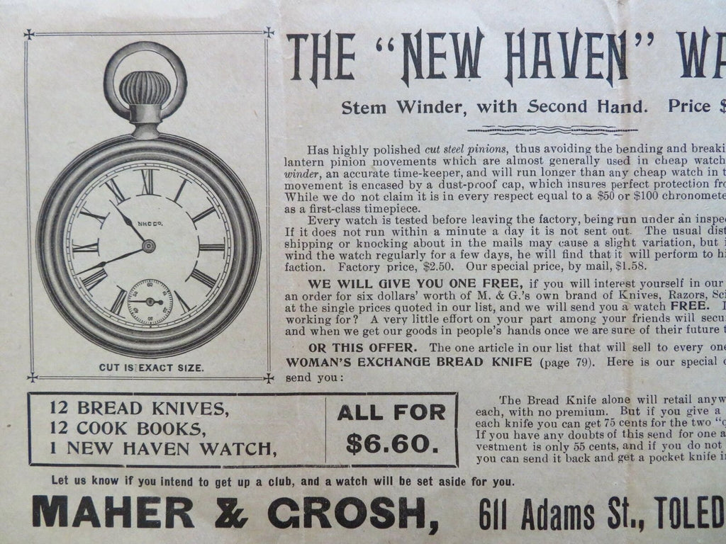 New Haven CT pocket watch maker c.1880's Maher & Crosh advertising handbill