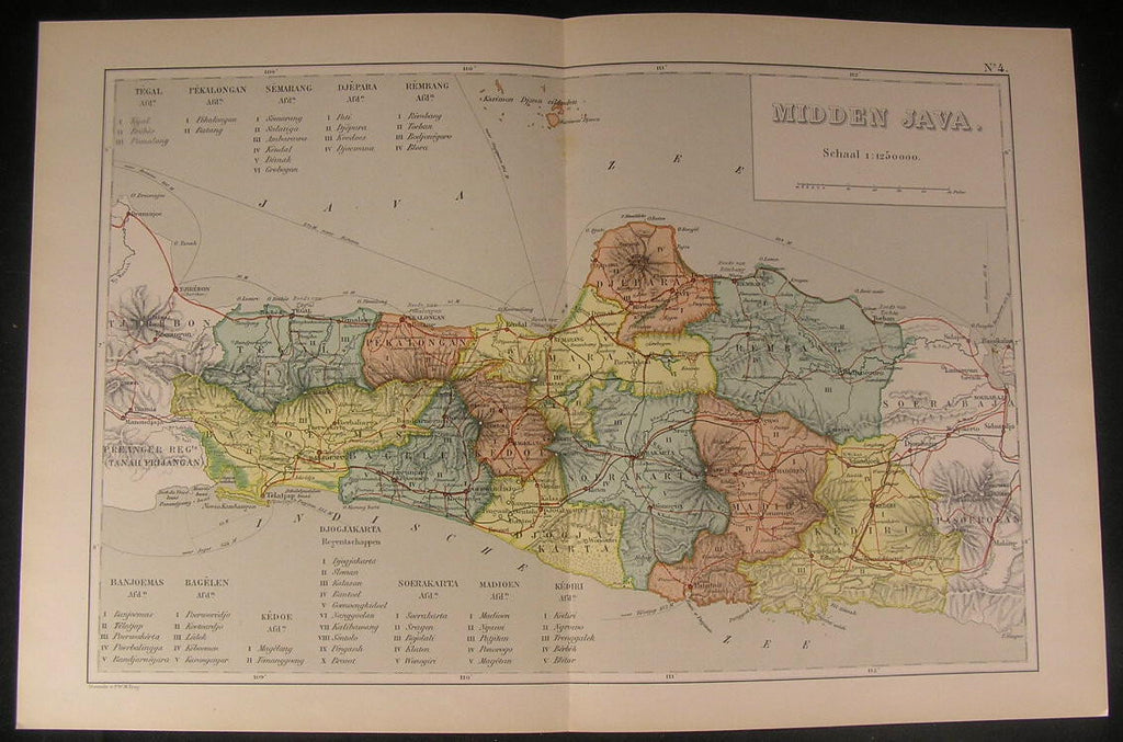 Central Java Batang South East Asia 1895 antique color lithograph map