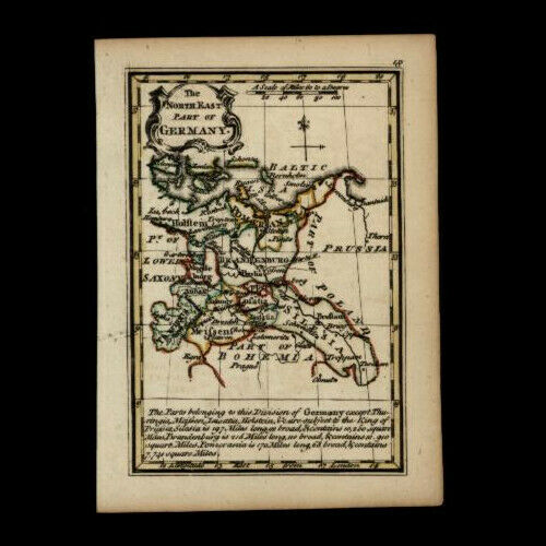 Germany Pomerania Silesia Holstein 1758 by Bowen charming miniature antique map