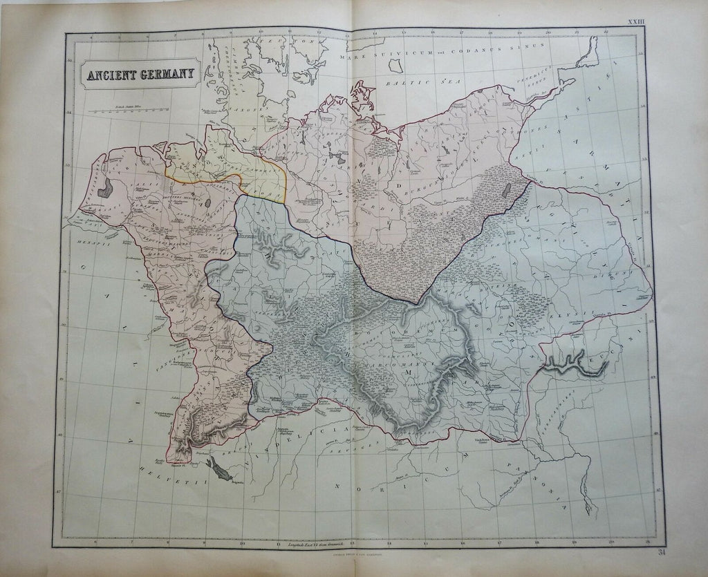 Ancient World Germany Saxons Vandals Tribal Divisions 1855 Philip Historical map