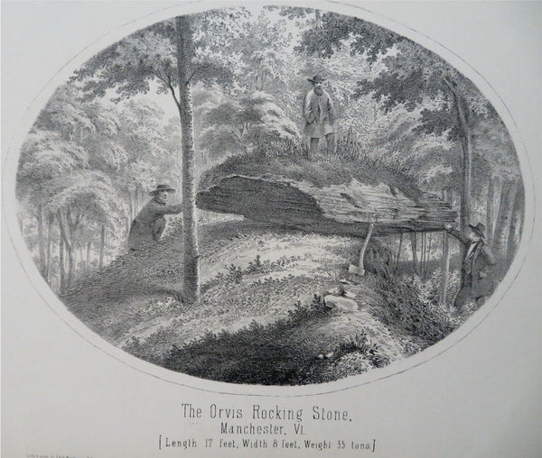 Orvis Rocking Stone Manchester Vermont 1861 H.F. Walling lithographed print