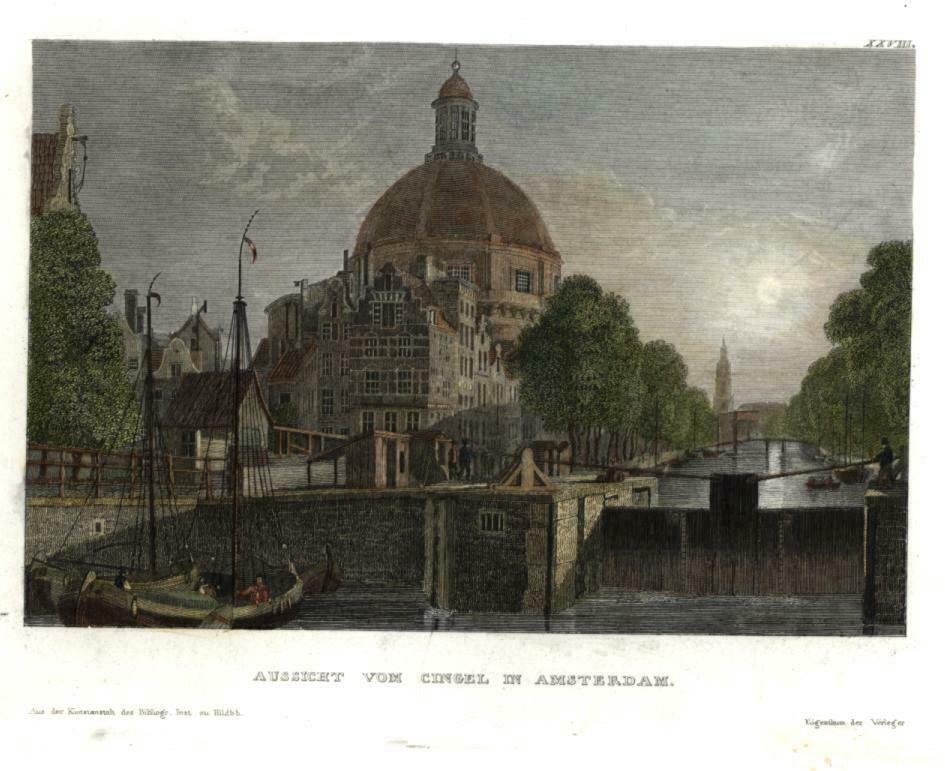Amsterdam Singel Holland Netherlands Nederland 1840 engraved street view print