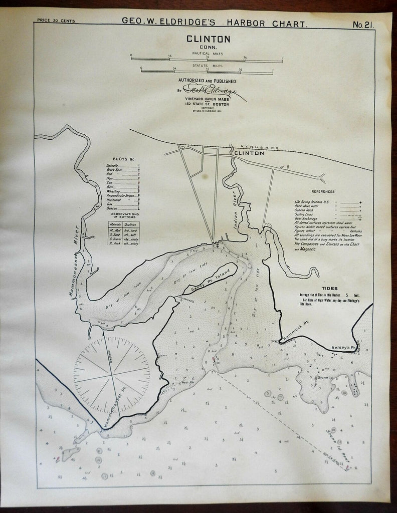 Clinton Connecticut 1901 Eldridge detailed coastal nautical survey