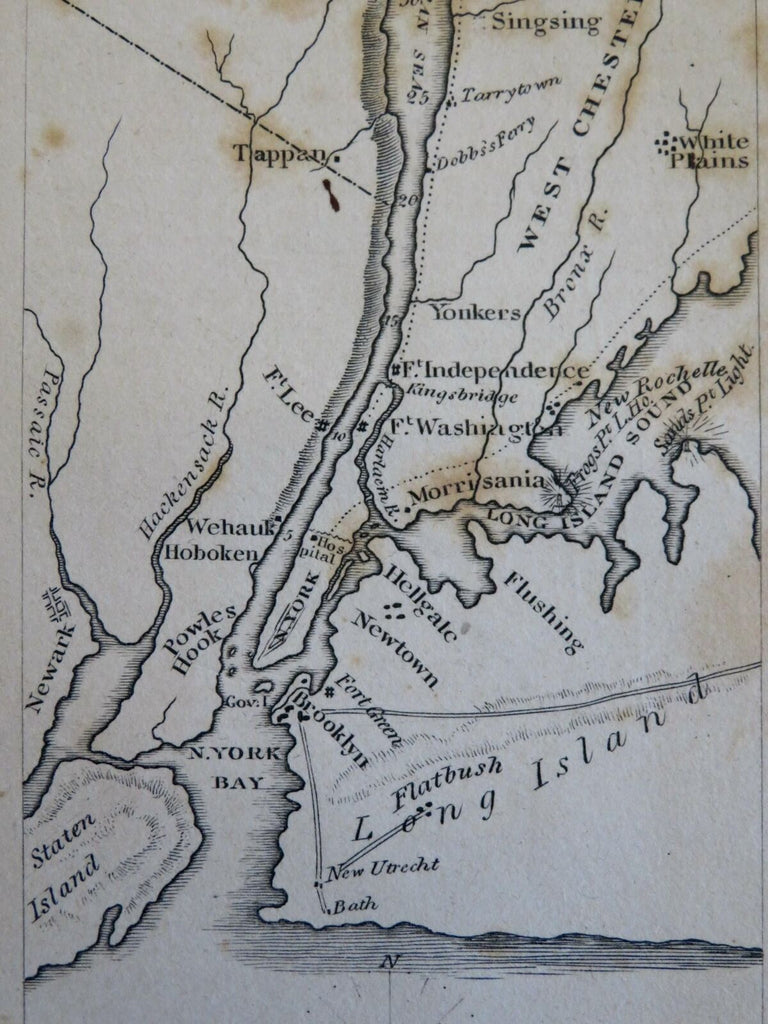 New York Manhattan Staten Island Yonkers Hoboken 1828 Hooker miniature map