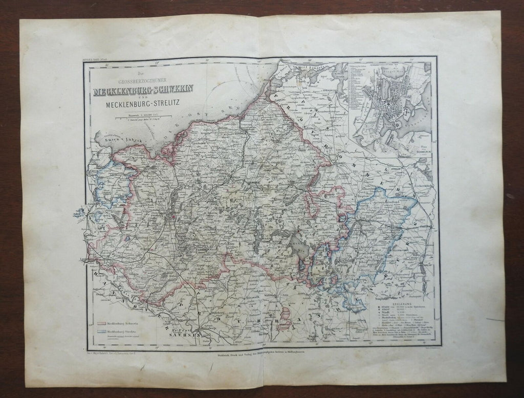 Grand Principality Mecklenburg German Empire Schwerin 1873 Ravenstein map