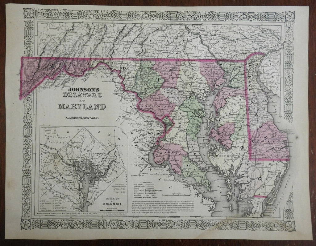 Delaware & Maryland Washington D.C. Chesapeake Bay 1866 Johnson map