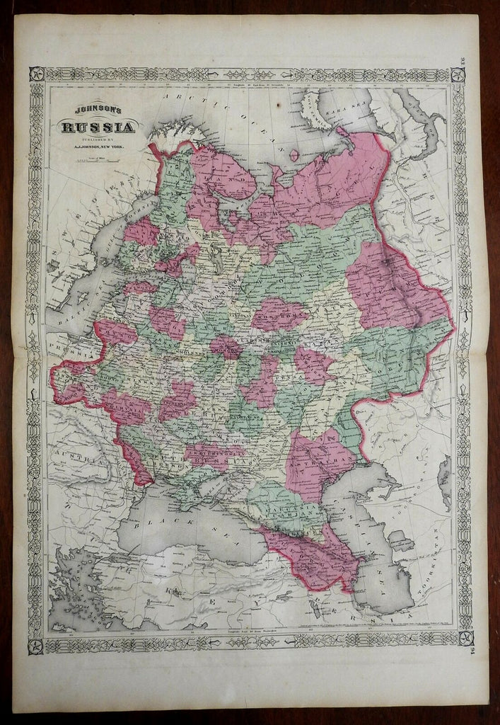 Russian Empire Ukraine Finland Poland Crimea 1867 A.J. Johnson map