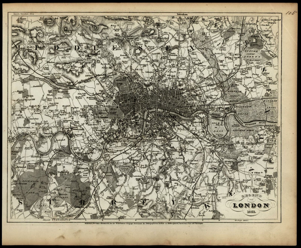 London city plan United Kingdom Great Britain 1853 Meyer detailed map