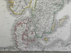 Scandinavia Sweden Norway Denmark Finland Baltic Sea c. 1841 engraved map