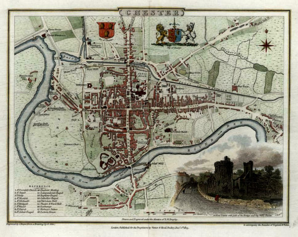 Chester England United Kingdom 1805 decorative engraved city plan
