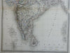 India British Raj Mysore Calcutta Delhi Agra Goa c.1850 fine large engraved map