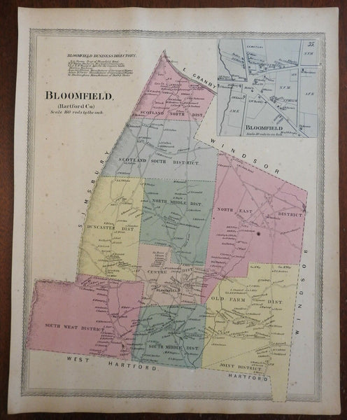 Bloomfield Connecticut Duncaster Scotland 1869 Baker & Tilden detailed town map