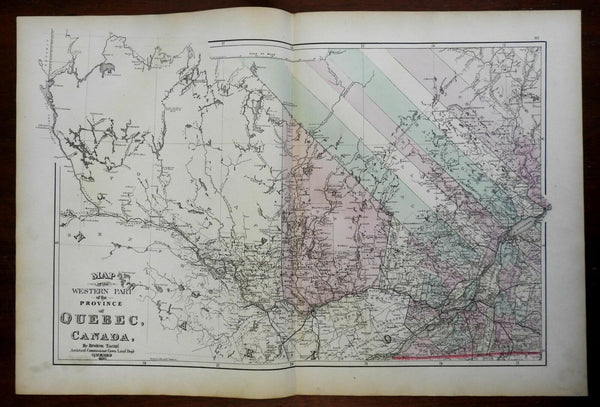 Western Quebec Province Canada St. Lawrence River 1875 Walling & Tache map