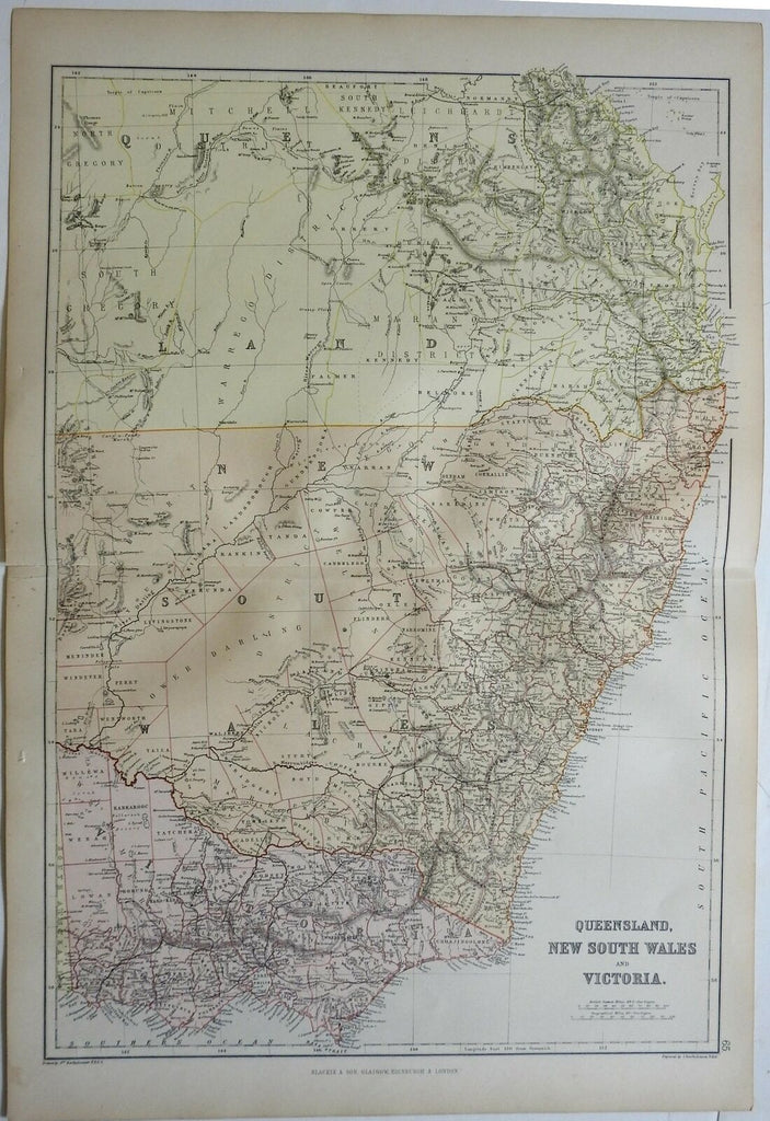 Eastern Australia Queensland New South Wales Victoria 1882 Blackie map