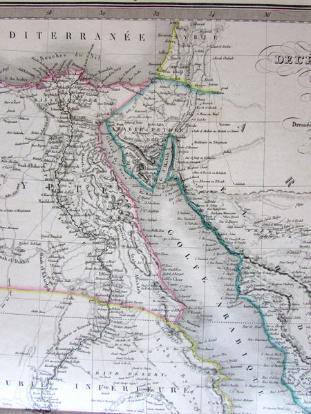 North Africa Egypt w/ huge Mts of Moon 1854 Lapie large old engraved color map