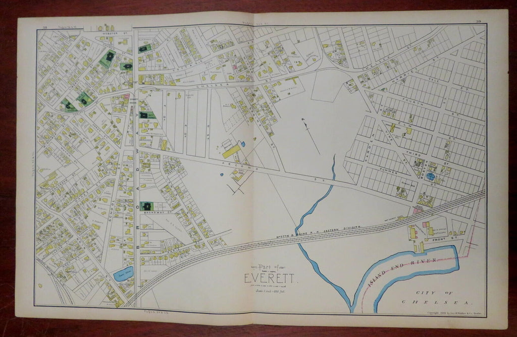 Everett Middlesex Mass. 1889 Walker detailed city plan map