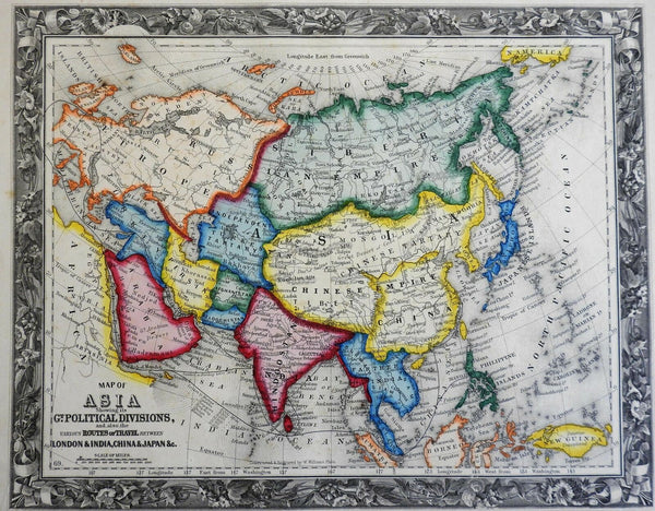 Asia Qing Empire China Korea Japan British Raj Persia Arabia 1860 Mitchell map