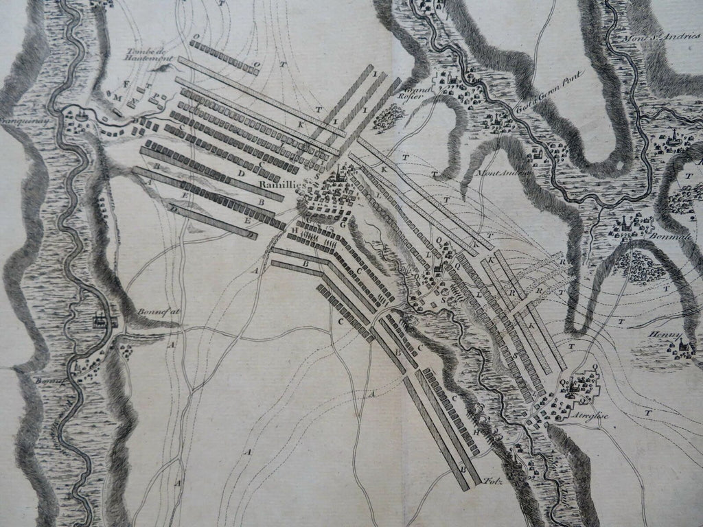 Battle of Ramillies War of Spanish Succession c. 1745 Basire engraved battle map