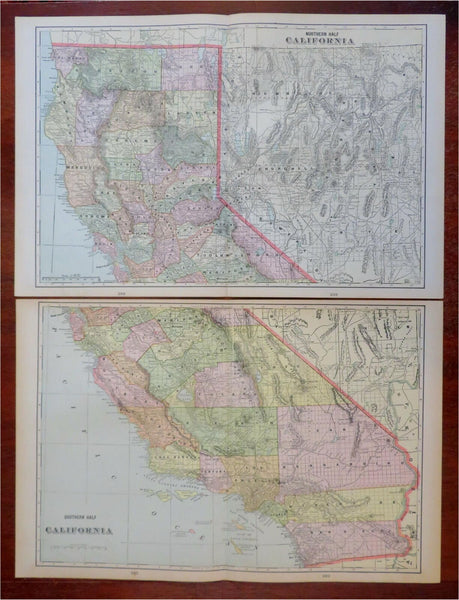 California Los Angeles San Francisco Sacramento 1888 Cram large 2 sheet map