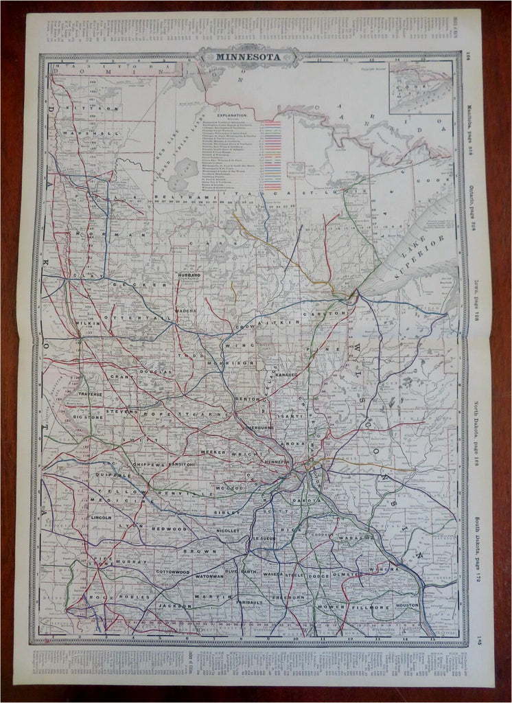 Minnesota Twin Cities Minneapolis St. Paul Duluth c. 1880's-90 Cram large map