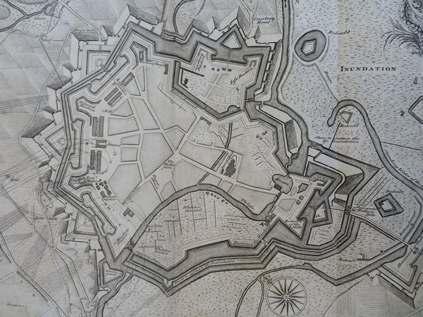 Menen Flanders Belgium Fortifications Spanish Succession 1745 Basire city plan