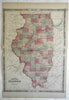 Illinois Counties Chicago Springfield 1864 Johnson & Ward map scarce Issue