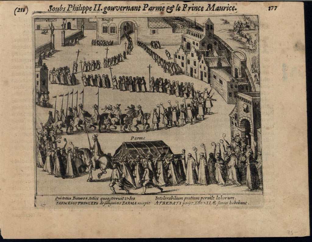 Funeral Procession Duke of Parma Dutch Revolt 1616 Europe rare view print
