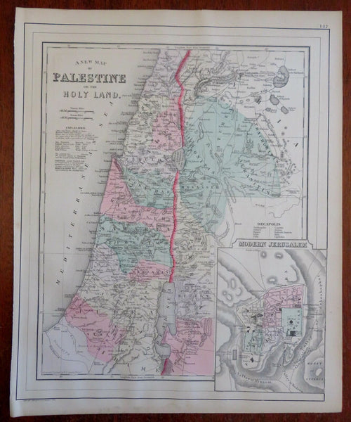 Holy Land Palestine Israel Jerusalem Dead Sea 1888 Bradley-Mitchell map