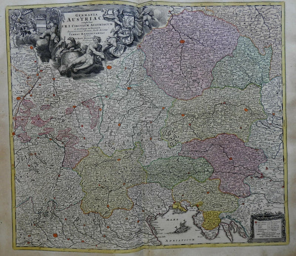 Hapsburg Austria Styria Carinthia Bohemia Bavaria c. 1750 Homann decorative map