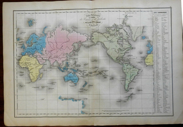 World Map Voyages of Discovery Magellan Columbus 1859 Delamarche map