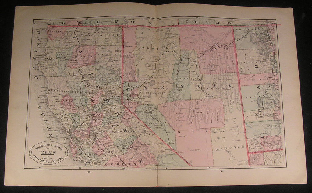 Montana Idaho Wyoming states 1887 old vintage antique lithograph hand color map