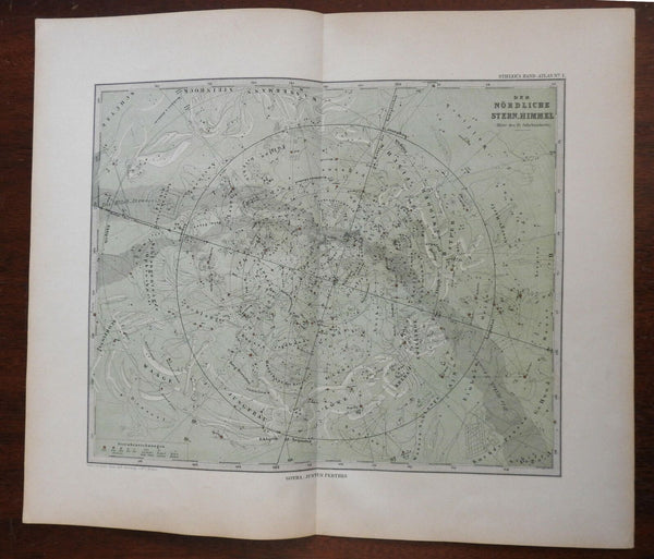 Northern Night Sky Celestial Zodiac Constellations c.1890 Bruhns detailed map