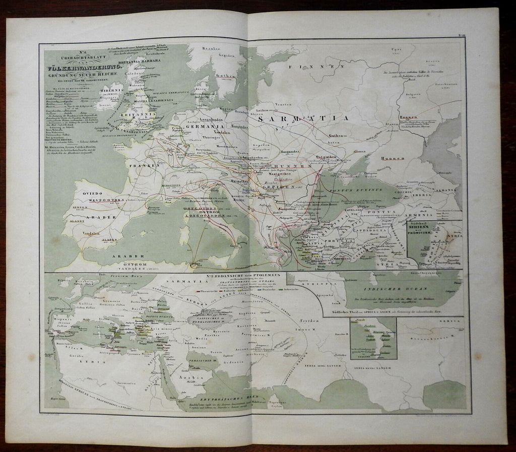 Migration Period Franks Visigoths Huns Lombards 1848 Mahlmann historic map