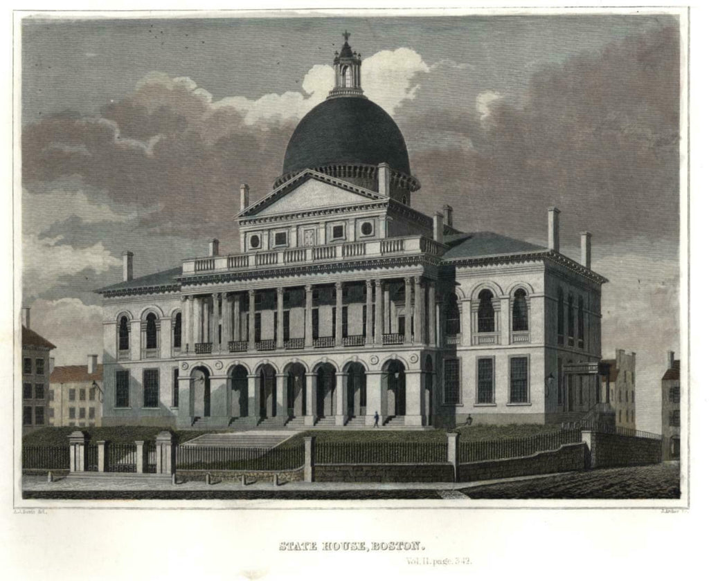 Massachusetts State Capitol Building Boston 1846 lovely engraved street view