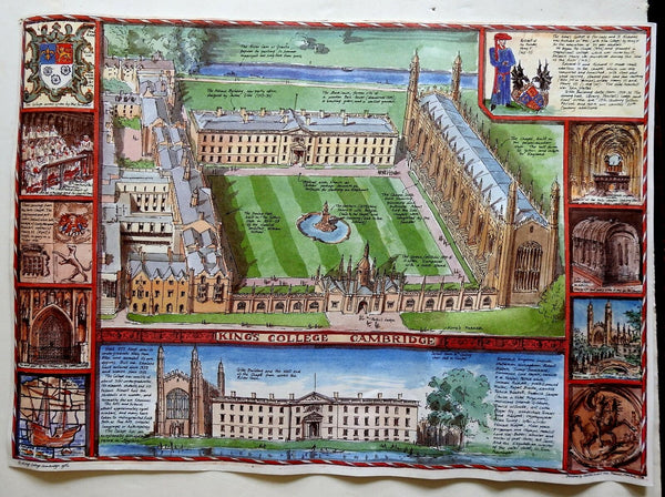 King's College Cambridge UK bird's eye view Gibbs building 1986 pictorial print