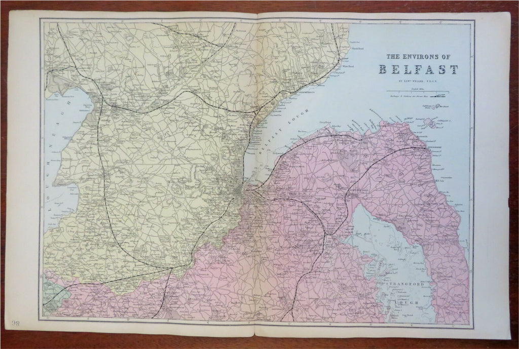 Belfast North Ireland United Kingdom 1881 Edward Weller detailed hand color map