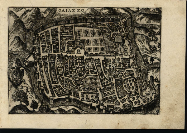 Gaiazzo Bergamo Italy Italian city plan 1629 Bertelli rare engraved antique map