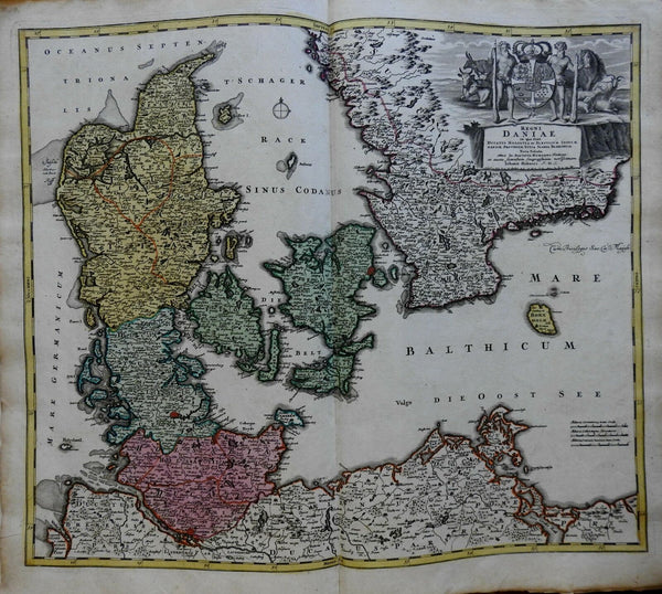 Kingdom of Denmark Jutland Schleswig-Holstein c 1735 Homann decorative folio map