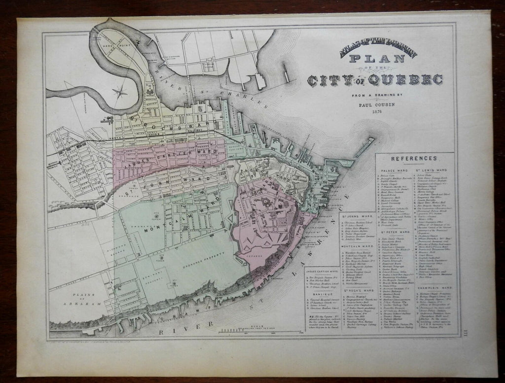 Quebec detailed City Plan Military Fortifications 1875 Tackabury map