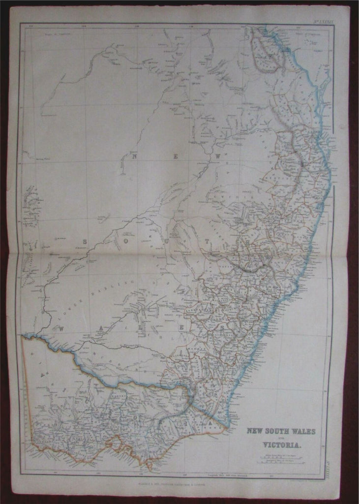 Australia New South Wales Victoria c.1850 Blackie Bartholomew detailed large map