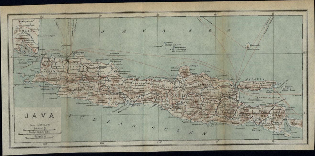 Java Madoera Indonesia fine city plan 1917 scarce detailed color folding map