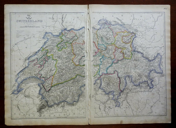 Switzerland Swiss Cantons Zurich Bern Geneva Lucerne 1863 Dower two sheet map