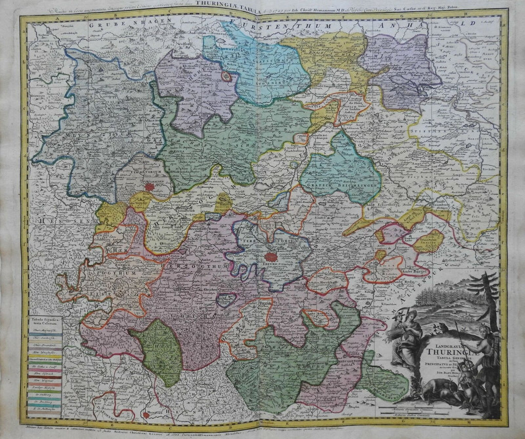 Thuringia Holy Roman Empire Erfurt Mulhouse c. 1750 Homann decorative folio map