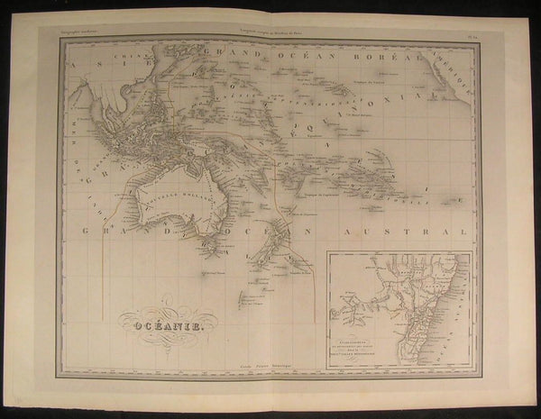 Oceania Australia w/ NSW large inset  c.1845 scarce antique engraved map